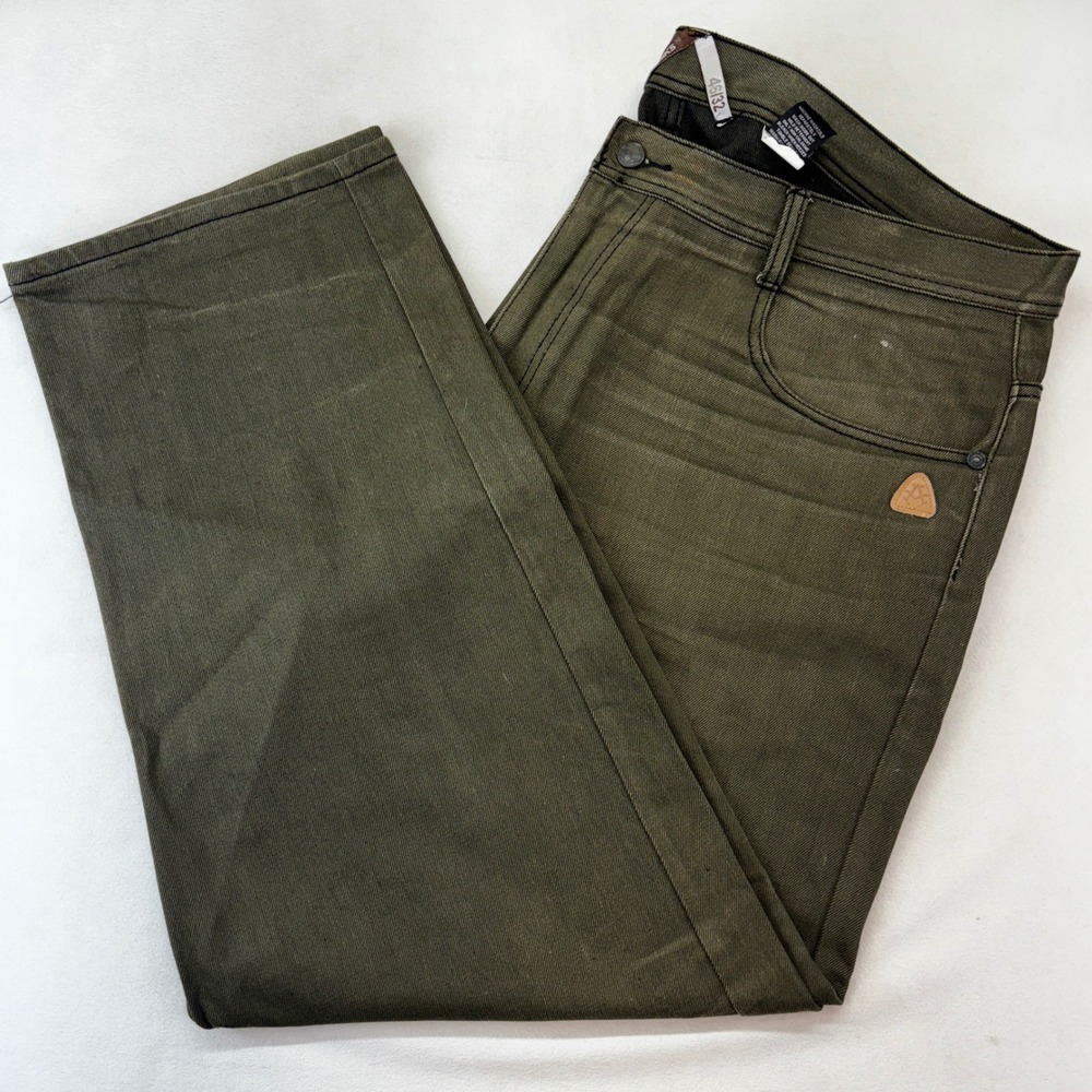 Akademiks Jeans Mens 46x32 Olive Green Relaxed Straight Leg Streetwear Denim